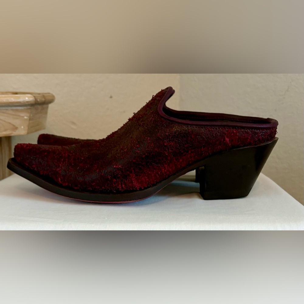 Donald J Pliner 25th Anniversary Red Distressed Leather Mule Square Toe SZ 7.5 - Picture 5 of 8